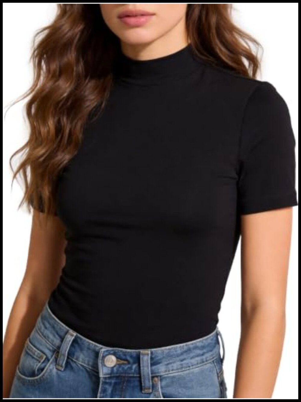Mock Neck Short Sleeve Slim Fit Tee Women's Stretchy Layering T-Shirt